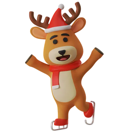 Reindeer Doing Ice Skating  3D Illustration