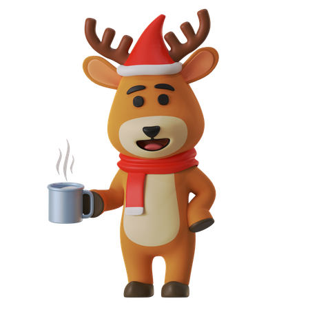 Reindeer Drinking Hot Chocolate  3D Illustration