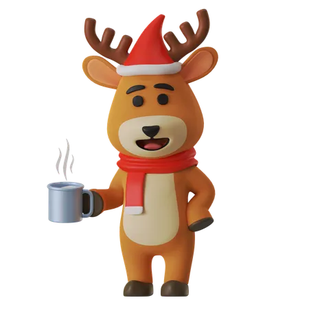 Reindeer Drinking Hot Chocolate  3D Illustration