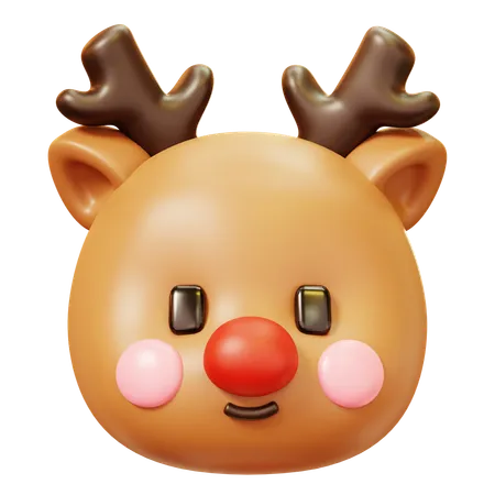 Cute Cartoon 3 D Reindeer Character Head And Face Happy New Year Decoration Merry Christmas Holiday New Year And Xmas Celebration 3D Icon