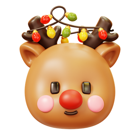 Reindeer Head With Christmas Light  3D Icon