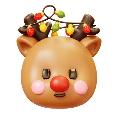 Reindeer Head With Christmas Light  3D Icon