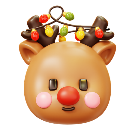 Reindeer Head With Christmas Light  3D Icon