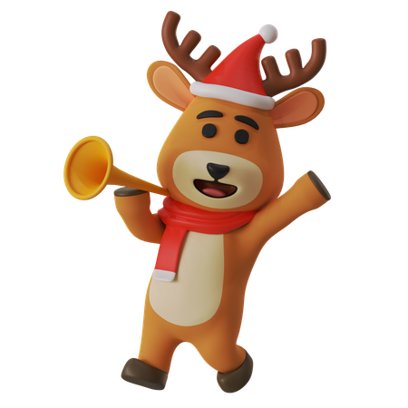 Reindeer Holding Trumpet  3D Illustration