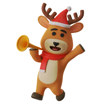 Reindeer Holding Trumpet  3D Illustration