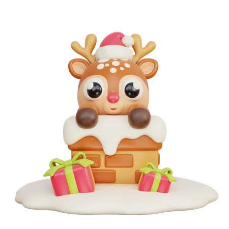 Reindeer In Chimney  3D Illustration