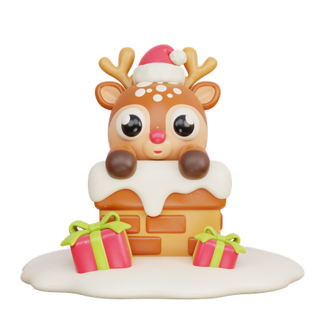 Reindeer In Chimney  3D Illustration