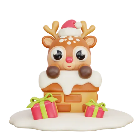 3 D Christmas Cute Reindeer Cartoon Character 3D Illustration