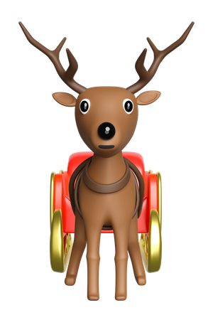 Reindeer is carrying sledge  3D Illustration