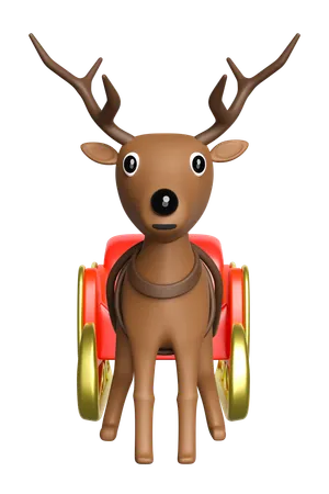 Reindeer is carrying sledge  3D Illustration