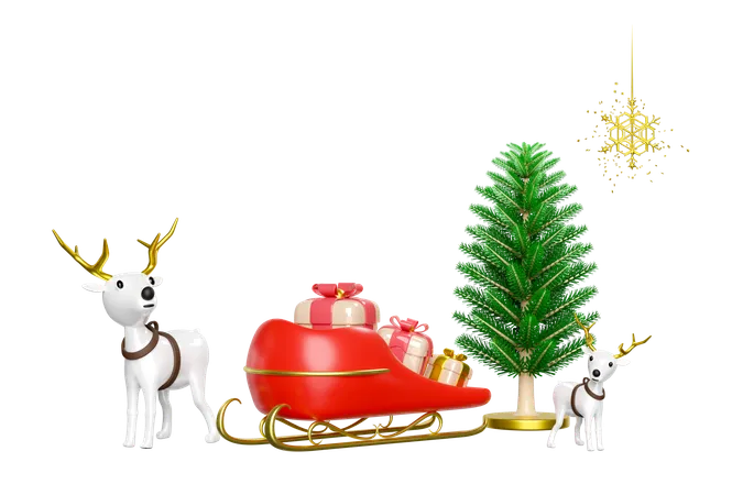 Reindeer is waiting for santa claus  3D Illustration