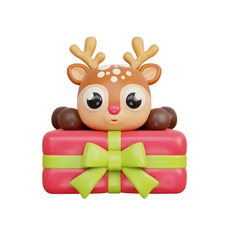 Reindeer on Gift  3D Illustration