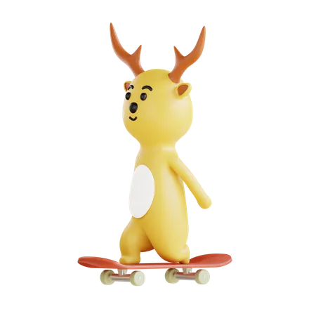 Reindeer On Skateboard 3D Illustration