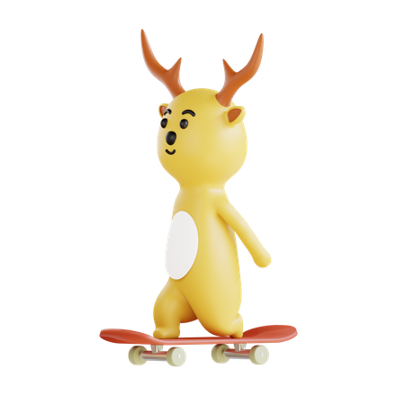 Reindeer On Skateboard  3D Illustration