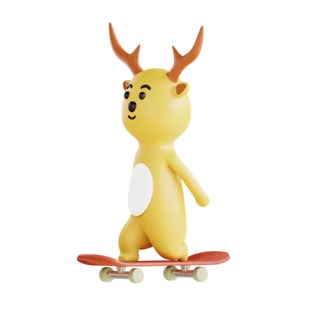 Reindeer On Skateboard  3D Illustration