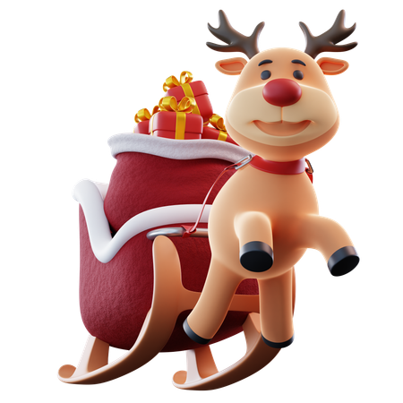 Reindeer Sledge With Gift  3D Icon