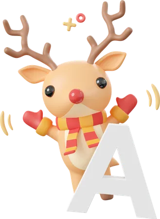Reindeer With A Alphabet Christmas Theme Elements 3 D Illustration 3D Icon