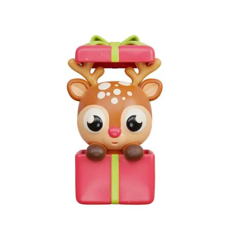 Reindeer With Gift  3D Illustration