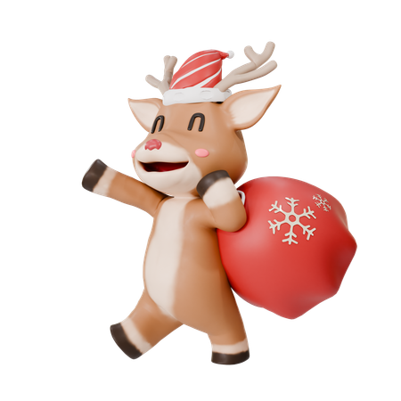 Reindeer With Gift Bag  3D Icon