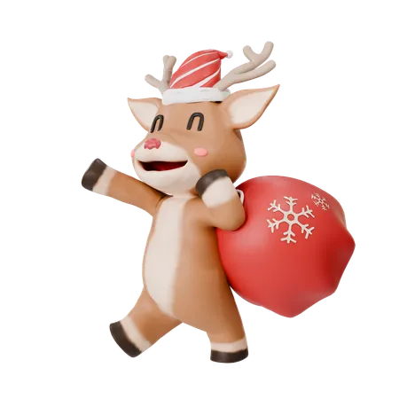 Reindeer With Gift Bag  3D Icon