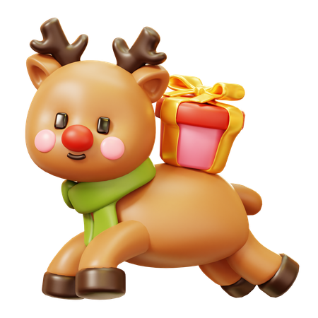 Reindeer with Gift Box  3D Icon