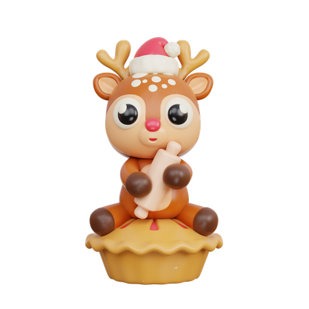 Reindeer With Pie Ckae  3D Illustration