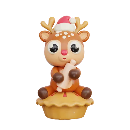 3 D Christmas Cute Reindeer Cartoon Character 3D Illustration