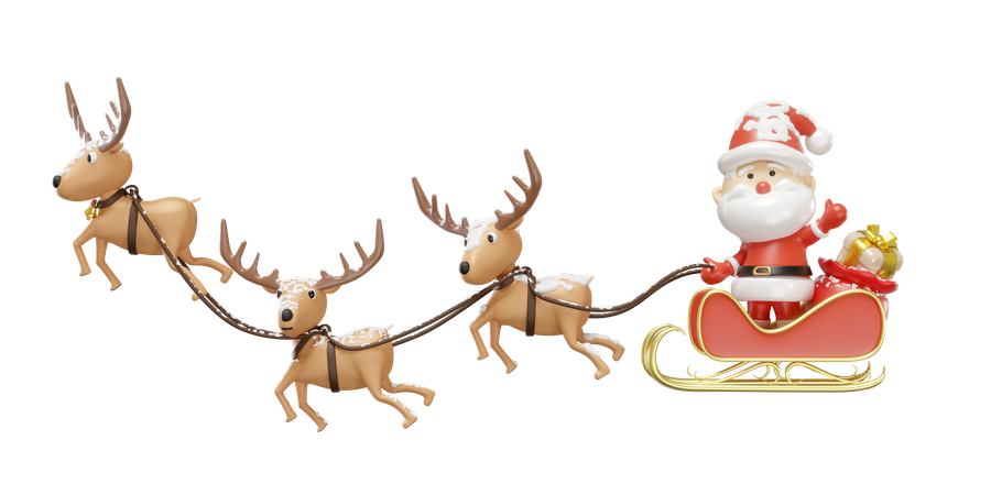 Reindeer With Santa Claus  3D Icon
