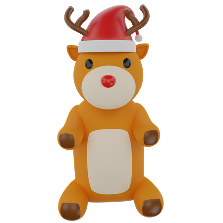 Reindeer With Santa Hat  3D Illustration