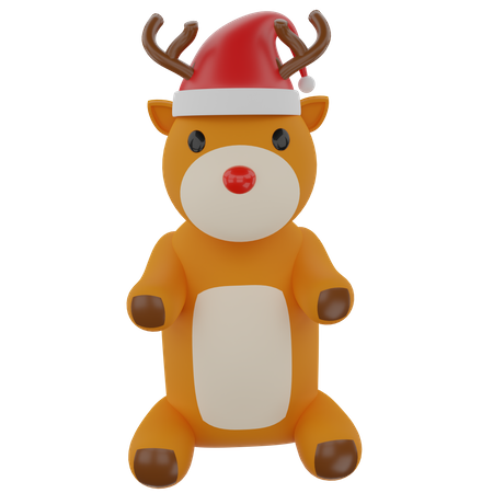 Reindeer With Santa Hat 3D Illustration