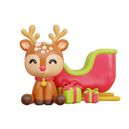 Reindeer With Sledge  3D Illustration