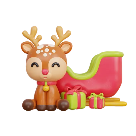 Reindeer With Sledge  3D Illustration