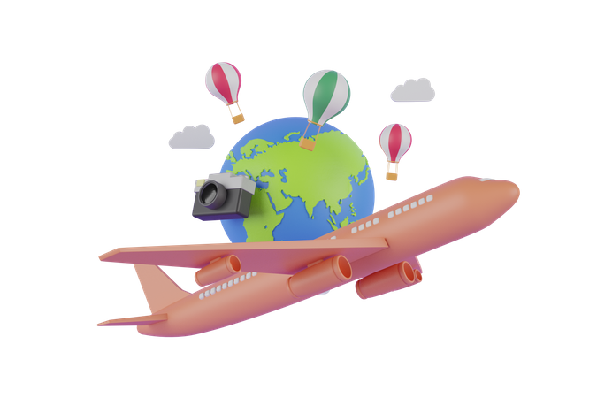 Mit dem Flugzeug reisen  3D Illustration