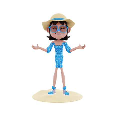 Reisende Frau mit weit geöffneten Armen  3D Icon