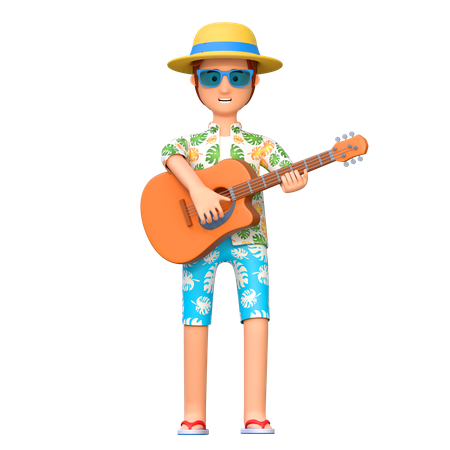 Reisender, der Gitarre spielt  3D Illustration