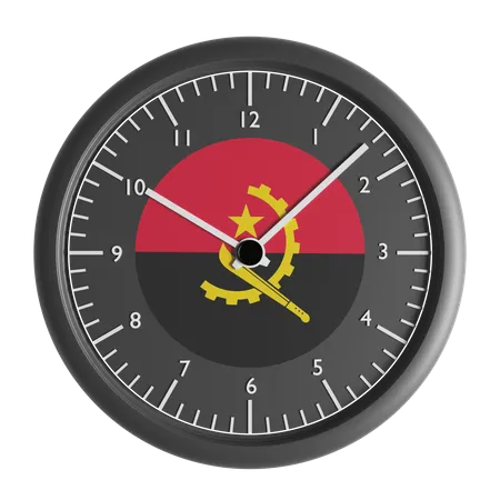 Reloj de pared con la bandera de Angola.  3D Icon