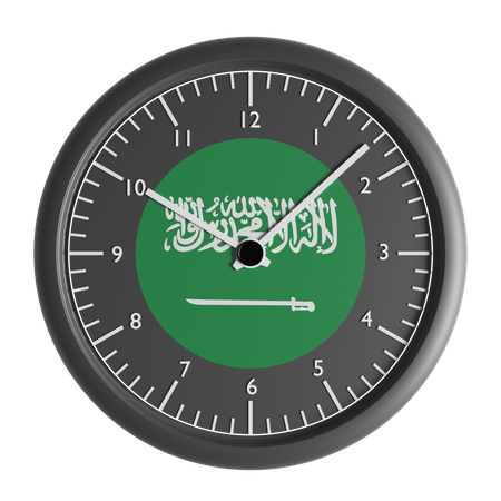 Reloj de pared con la bandera de Arabia Saudita.  3D Icon