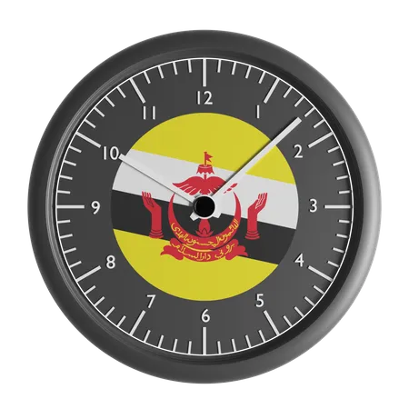 Reloj de pared con la bandera de Brunei.  3D Icon