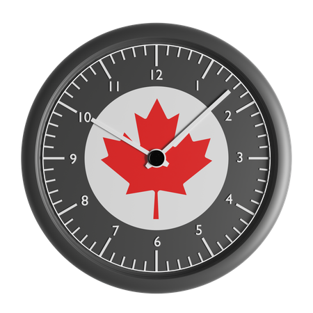 Reloj de pared con la bandera de Canadá.  3D Icon
