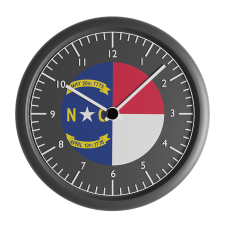 Reloj de pared con la bandera de Carolina del Norte.  3D Icon