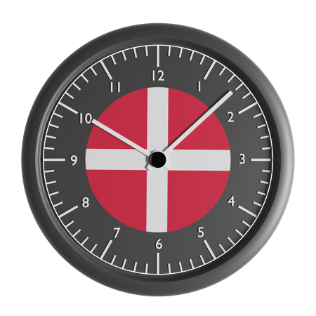 Reloj de pared con la bandera de Dinamarca.  3D Icon