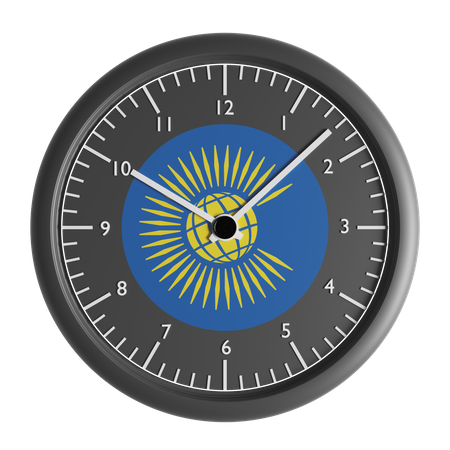 Reloj de pared con la bandera de la Commonwealth of Nations.  3D Icon