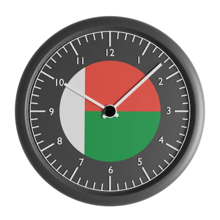 Reloj de pared con la bandera de Madagascar.  3D Icon