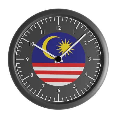 Reloj de pared con la bandera de Malasia.  3D Icon