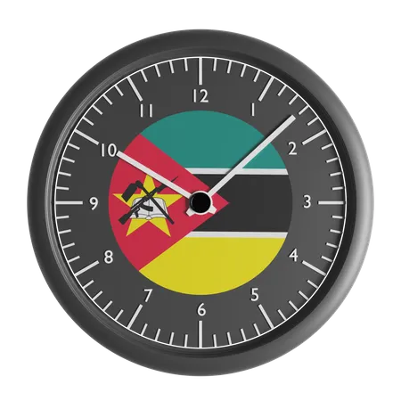 Reloj de pared con la bandera de Mozambique.  3D Icon