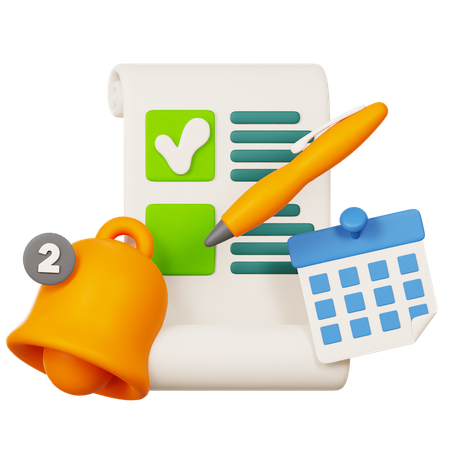 Reminder Notification With Bell And Pencil Calendar Event Planner  3D Icon