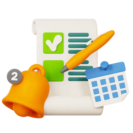 Reminder Notification With Bell And Pencil Calendar Event Planner  3D Icon