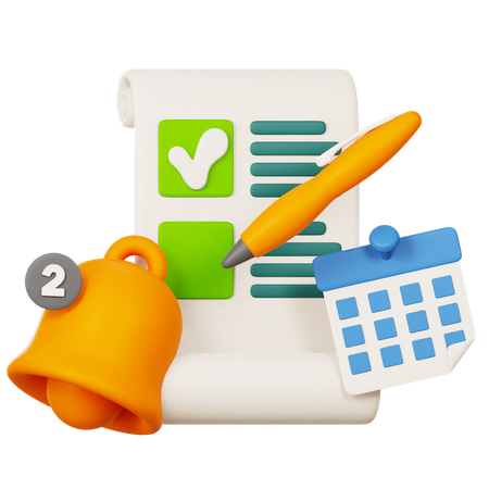 Reminder Notification With Bell And Pencil Calendar Event Planner  3D Icon