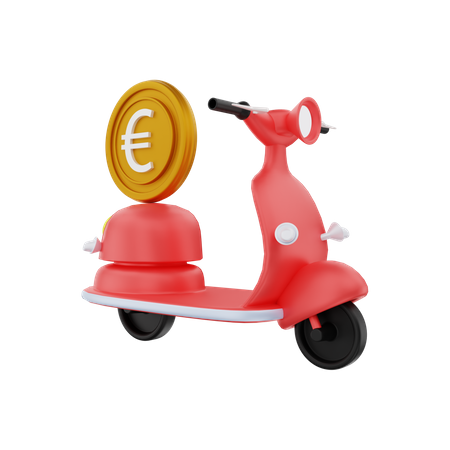 Livraison d'argent en euros à moto  3D Illustration