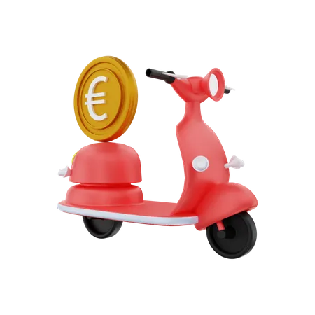 Livraison d'argent en euros à moto  3D Illustration